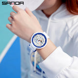 SANDA Stylish Quartz Wristwatch – Waterproof Round Dial with Fluorescent Silicone Strap – Unisex Design