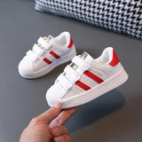 White Non-slip Children's Sneakers with Fashionable Design, Perfect for Boys and Girls, Featuring Hook Fasteners and Breathable Materials