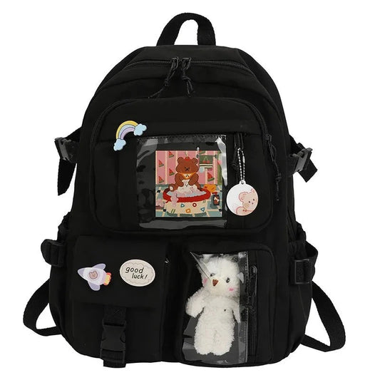 Cute Nylon School Backpack for Girls: Multi-Pocket Design, Ideal for Carrying Laptops and Books