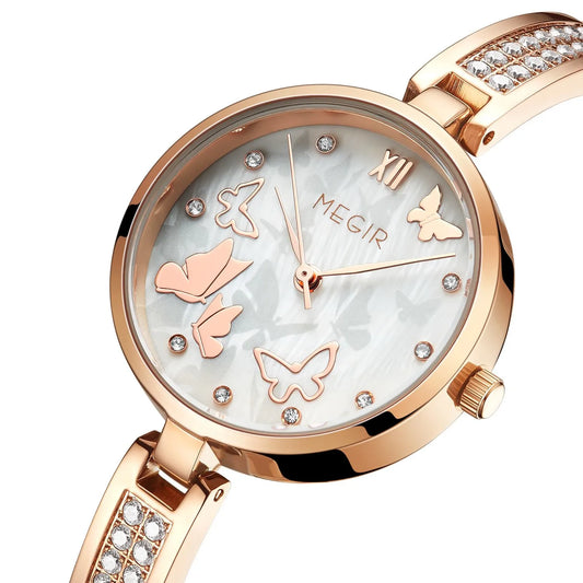 MEGIR Luxury Diamond Ladies Quartz Watch: Stylish Steel Bracelet Timepiece for Women