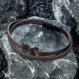 Double-Layered Braided Leather Bracelet with Infinity Knot – Men's & Women's Design, Black Matte Stainless Steel Magnetic Clasp