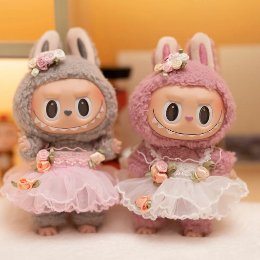 Labubu Idol Doll Wedding Dress – 17cm Rose Butterfly Gown Outfit Accessories for Mini Plush Dolls DIY Gift