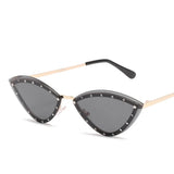 Fashionable Rimless Sunglasses for Women featuring Mosaic Diamond Design - Personality Eyewear with Triangle Cat Eye Metal Frame and Goggle Sun Shades