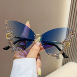 Vintage Brand Luxury Butterfly Sunglasses for Women with Rimless Design and Oversized Diamond Decor - Stylish Ladies' Eyewear