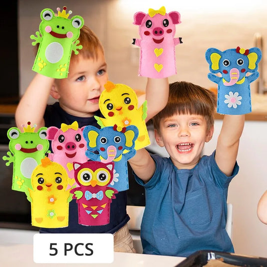 Five Animal Hand Puppets Set: Perfect for Educational Storytelling and Family Games, DIY Non-Woven Handcrafted Kit for Creative Play