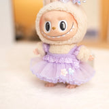 Labubu V1/V2 Flower Fairy Dress Set – 17cm Doll Clothes with Purple Butterfly Hairpin & Strap Skirt for Magical Dress-Up Play