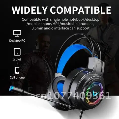 LED-Lit Wired Gaming Headset for Computer, Mobile Phones, and PS4 - Surround Sound Gamer Headphones with Microphone, Ideal for Laptop Gaming