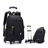 High School Backpack with Detachable Trolley and Wheels - Large Capacity Rolling Bookbag for Boys