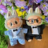 Labubu Idol Doll Bow Tie Men’s Suit – 17cm Mini Plush Doll Outfit with Glasses for Birthday & Display Accessories