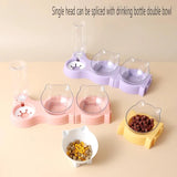 Spliceable Single-Head Cat Feeding Set: Double Bowl with Drinking Bottle, Non-Slip Tilt Rack, Essential Kitten Supplies