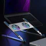 Adjustable Aluminum Laptop Stand for MacBook, iPad, Computers, and Tablets. Supports Notebooks and includes Cooling Fan Pad