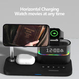 Magnetic Wireless Charger with Clock Function: 5W 5-in-1 Charging Station for iPhone, iWatch Ultra, AirPods, and Samsung Devices