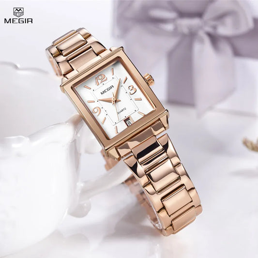 MEGIR Women's Rose Gold Bracelet Watch: Luxury Timepiece for Fashionable Women, Ideal for Lovers