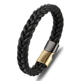 Men's Braided Genuine Leather Wristlet Bracelet – Stainless Steel Magnetic Clasp | Punk Jewelry in 19/21/23cm