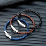 Men's Classic Braided Leather Bracelet – Stainless Steel Magnetic Buckle | Simple Couple's Jewelry Bangle