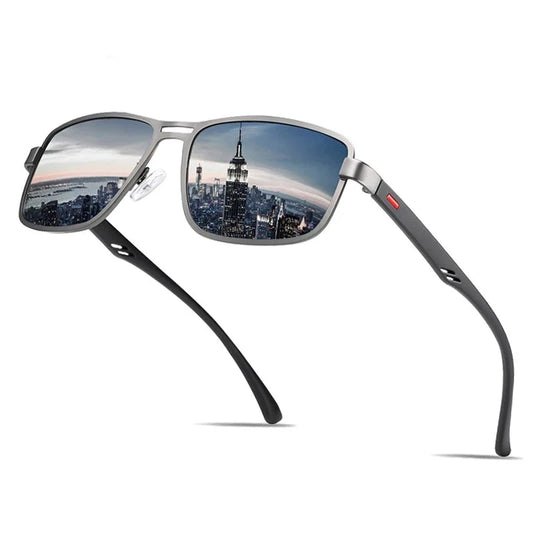 Luxurious Polarized Sunglasses for Men: Rectangle Metal Frame, Fashionable Black Driving Shades with UV400 Protection