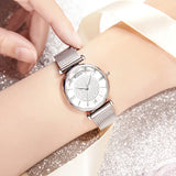 Luxury Rhinestone Women's Quartz Watch - Stainless Steel Mesh Belt Ladies Wristwatch, Waterproof Clock Gifts