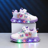 Disney LED Casual Sneakers with Frozen Elsa Princess Print for Girls - Lighted Non-slip Shoes in Pink & Purple