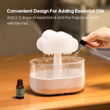 Cloud-Shaped Air Humidifier: Electric Essential Oil Diffuser with Ultrasonic Mist, Colorful Night Light, and White Noise Raindrops