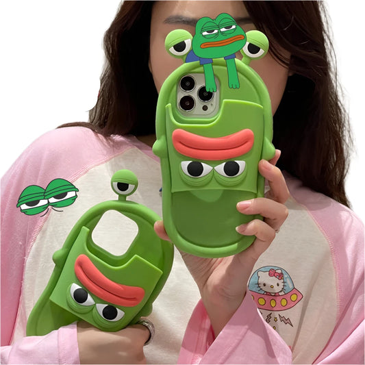 Fun Frog Slippers Silicone Case for iPhone 11-15 Pro Max: Super Cute 3D Eyes and Sausage Mouth Cartoon Cover