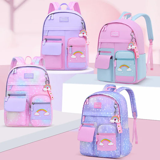 Charming Children's School Backpack: A Delightful Pink and Purple Bookbag for Girls, Perfect for Elementary School