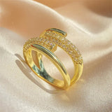 Adjustable Irregular Claw Design with Gold Color CZ Zirconia Cross Opening Ring, Perfect for Parties and Weddings