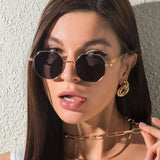 Vintage Polygon Sunglasses for Women: Luxury Metal Small Sun Glasses for Women, Fashionable Shades for Outdoor Driving and Vacation