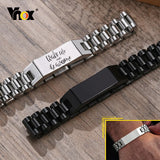 Men's 12mm Black Stainless Steel Watch Band Bracelet – Gift for Dad or Him