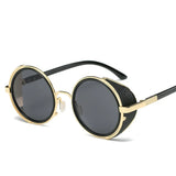 Vintage Retro Style Steampunk Sunglasses for Men with Round Goggles, Side Visor, and Circle Lenses - Mens' Punk Eyewear Oculos De Sol