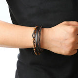 Men's Stainless Steel Multilayer Leather Bracelet – Tiger Eye Stone Beads with Magnetic Buckle | Fashion Jewelry Gift