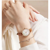 Fashion Waterproof Women's Watch with Natural Colored Fritillary Dial, Genuine Leather Strap - Elegant Gift for Women