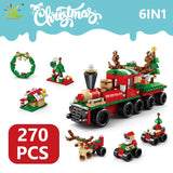 6-in-1 Christmas Building Blocks Set Featuring Santa Claus, Elk, Deer, Snow House, Xmas Tree, Ideal Toy Gift for Children