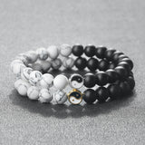 Yin Yang Tai Chi Elastic Bracelet – 8mm Pine Stone & Black Matte Beads | Energy Charm Natural Stone Couples Jewelry