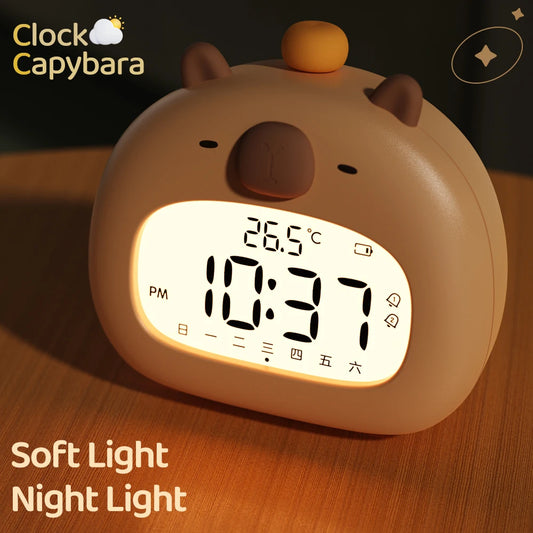 Cute LED Night Light & Alarm Clock - USB Rechargeable Timer, Desktop Decor, Perfect Children’s Gift