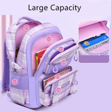 Plaid Purple School Bags for Kids: Waterproof Pink Backpacks with Large Capacity and Multiple Pockets, Perfect for Girls