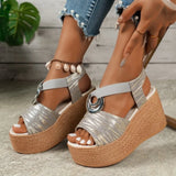 Women's Chunky Summer Sandals – Thick Sole Wedge Heels with Hollow-Out Platform Gladiator Style