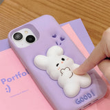 Funny 3D Purple Rabbit Silicone Phone Case for iPhone 11, 12, 13, 14 Pro Max - Soft, Shockproof, and Pressable Design