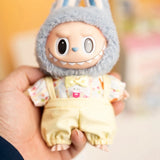 Labubu Doll Yellow Cartoon Outfit Set – 17cm Plush Clothes with Suspender Pants or Dress for Baby Pendant Doll Replacement Styling