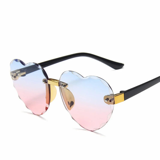 Adorable Heart Rimless Sunglasses for Kids - Gray, Pink, and Red Lenses, Fashionable Girls' Eyewear with UV400 Protection