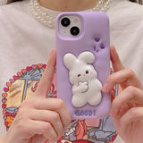 Funny 3D Purple Rabbit Silicone Phone Case for iPhone 11, 12, 13, 14 Pro Max - Soft, Shockproof, and Pressable Design