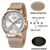 LIGE Women's Ultra-Slim Bracelet Watch: Luxury Week Date Fashion Dress Watch, Rose Gold Clock