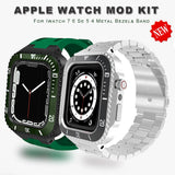 Luxury Mod Kit for Apple Watch 7: Metal Bezel, Ceramic Frame, Rubber Band for iWatch Series 3-6, SE (45mm/44mm)