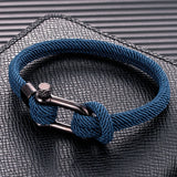 Men's Trendy Sailor Rope Bracelet – Nautical Survival Shackle with Black Stainless Steel Sport Buckle