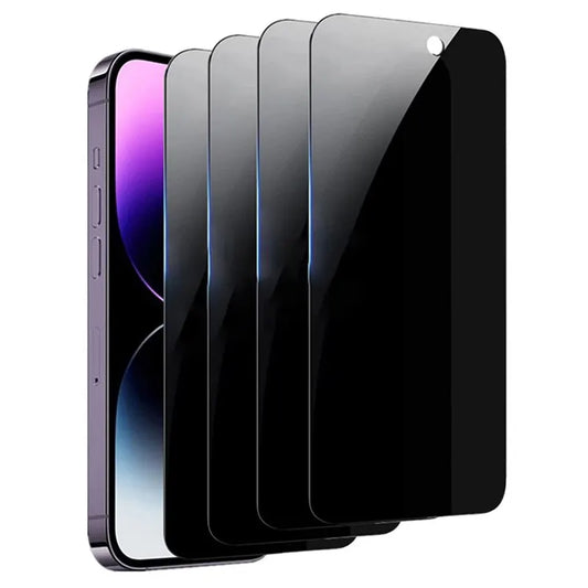 Set of 4 Privacy Screen Protectors: Compatible with iPhone 14 Pro Max, 14 Plus, 13, 12, 11 Pro Max, and 13 Mini - Anti-Spy Tempered Glass