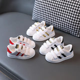 White Non-slip Children's Sneakers with Fashionable Design, Perfect for Boys and Girls, Featuring Hook Fasteners and Breathable Materials