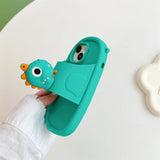 3D Cartoon Dinosaur Eye Silicone Phone Case for iPhone 11, 12, 13, 14, 15, and Pro Max, Protective and Stress-Relieving Design.