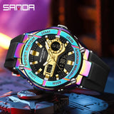 SANDA Men's Waterproof Sports Watch, Dual Display Quartz Analog Digital Wristwatch with Stopwatch and Date Function