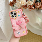 Adorable 3D Pink Love Heart Bow Bracket Silicone Phone Case for iPhone 11, 12, 13, 14 Pro Max