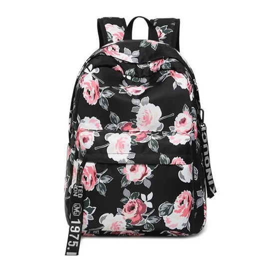 Teenage Girls' School Backpack: Children's Black Floral Backpack, Elementary School Book Bag Pack for Kids