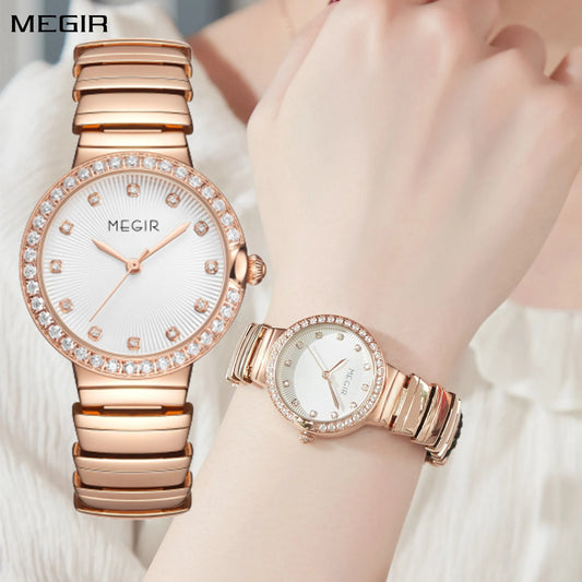 MEGIR Luxury Stainless Steel Women's Watch: Fashionable and Casual Quartz Timepiece with a Big Dial